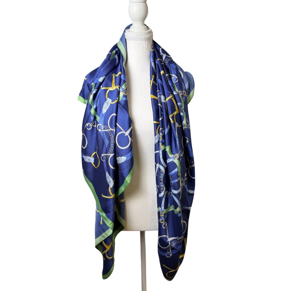 J. McLaughlin Magic Scarf Navy Green Equestrian Print New With Tags
